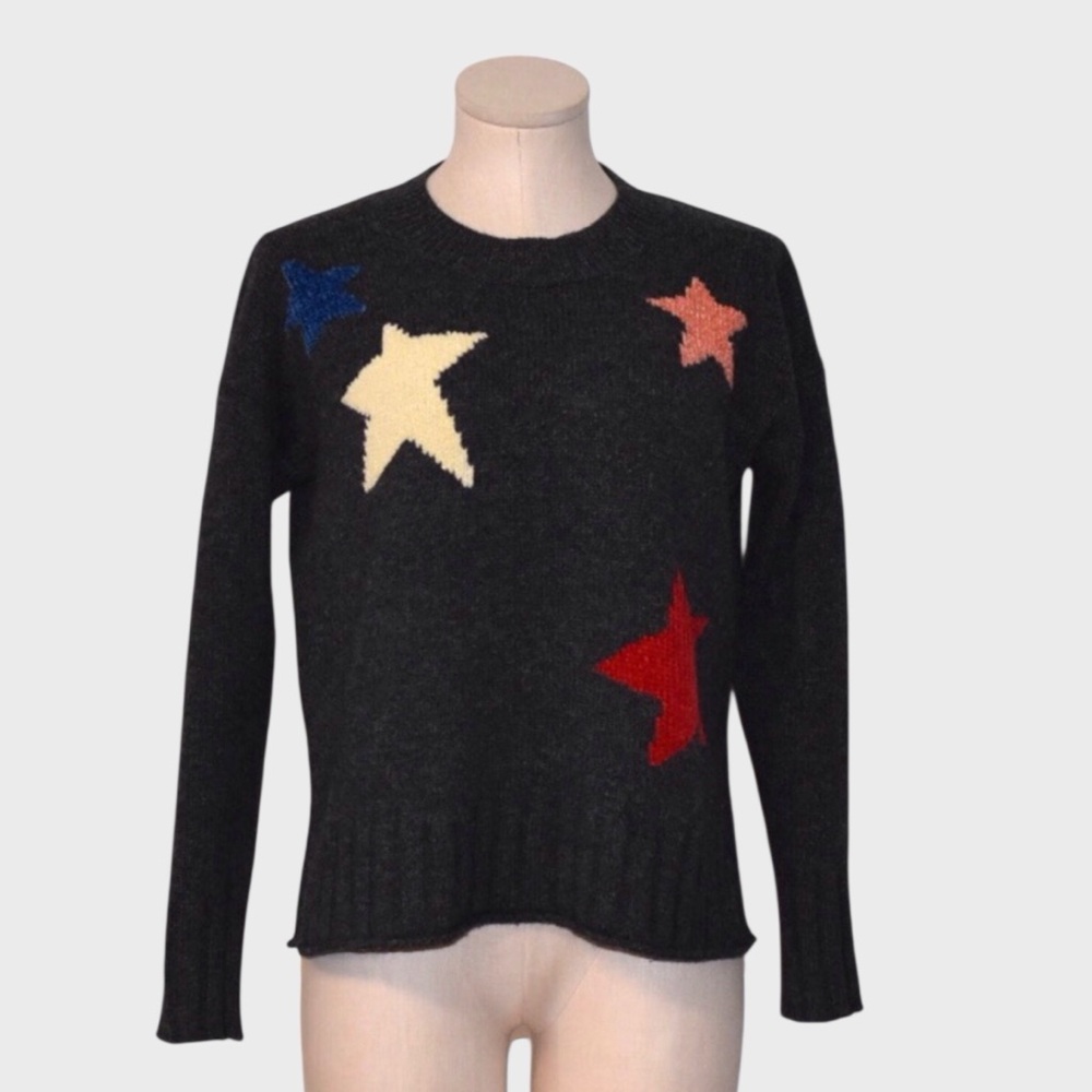 Madewell Oversized Star‎ Intarsia Charcoal Merino Wool Sweater